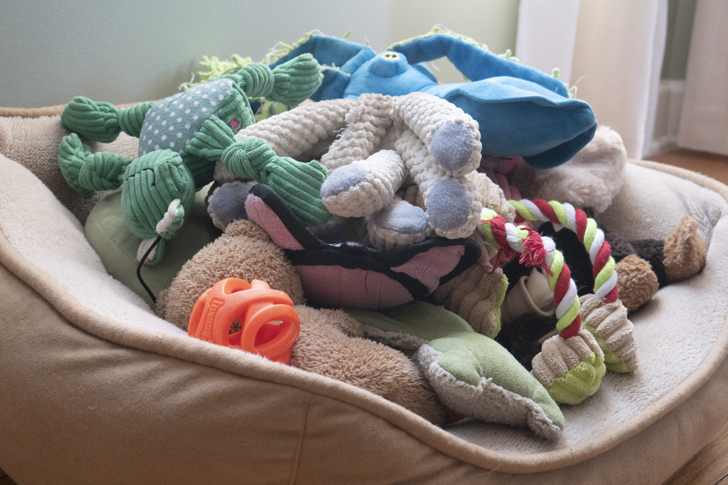 a pet bed used for toy storage